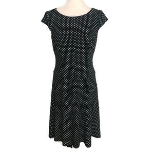 A-line Dress Black & White Polka Dot Knee Length